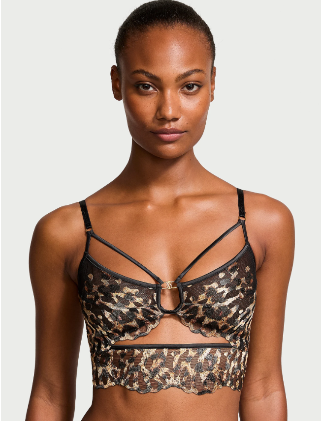 Top estilo corset Victoria Secret de sujetador con tirantes y bordado de leopardo M